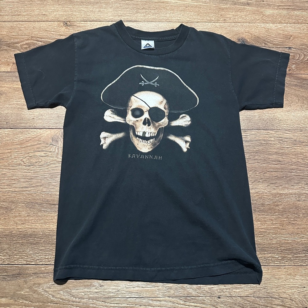 Alstyle AAA Black Pirate Skull Savannah T-Shirt Kids Size L 14/16 - Picture 2 of 6
